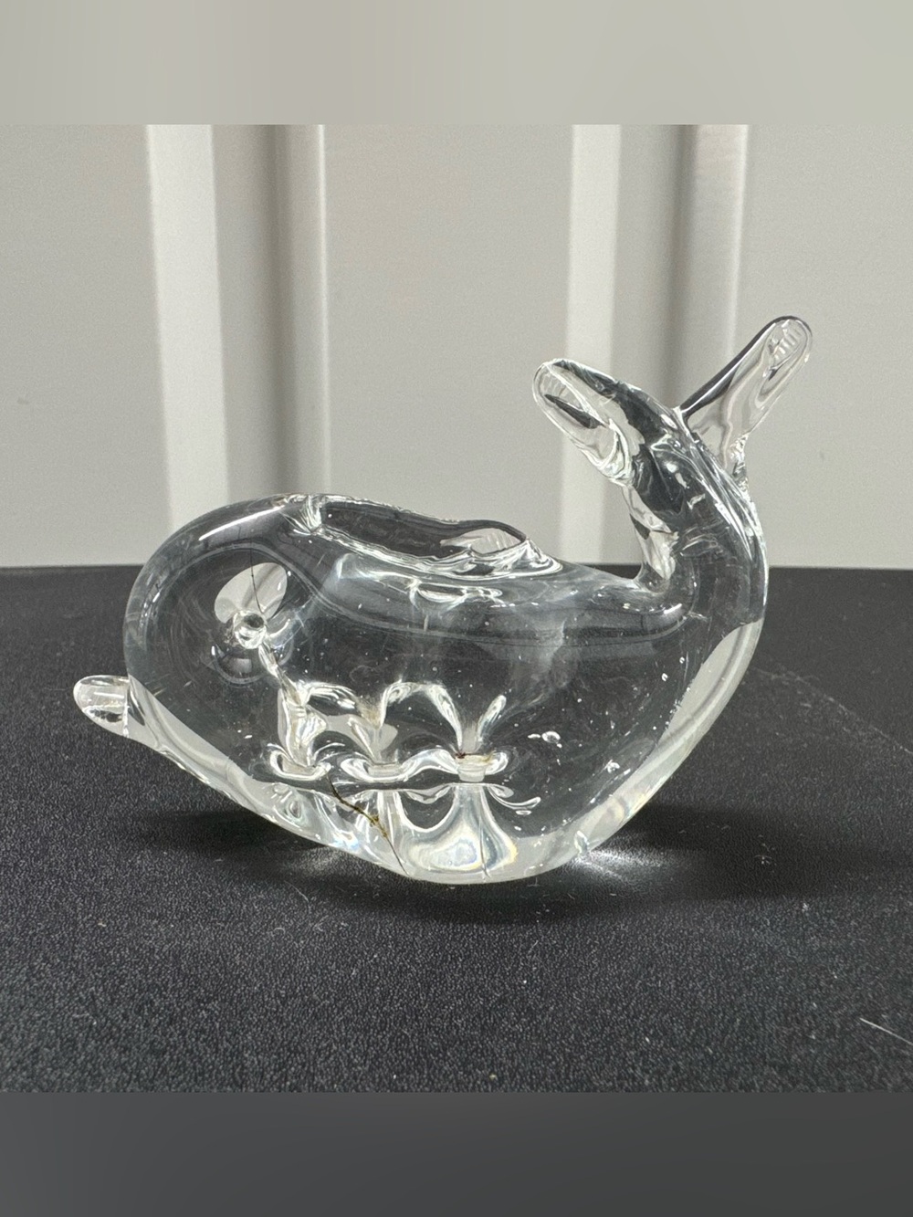 Vintage Clear Blown Glass Whale Fish Figurine Paperweight